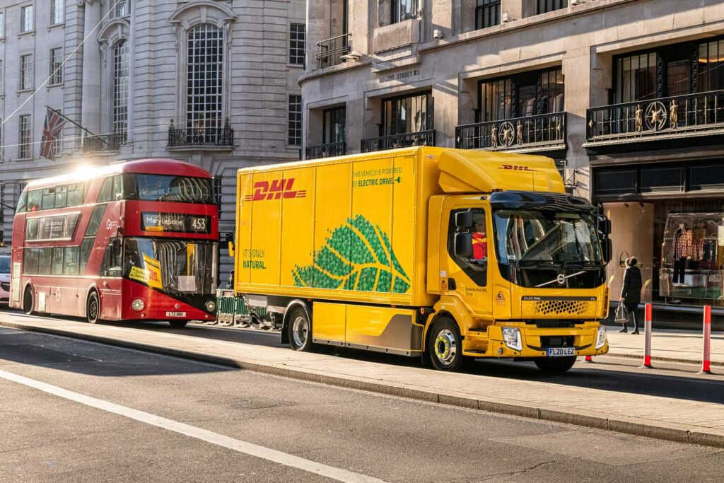 DHL Electric HGV Delivering in London