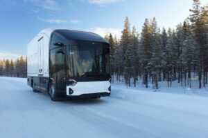 Volta Truck driving on snow during winter test trials