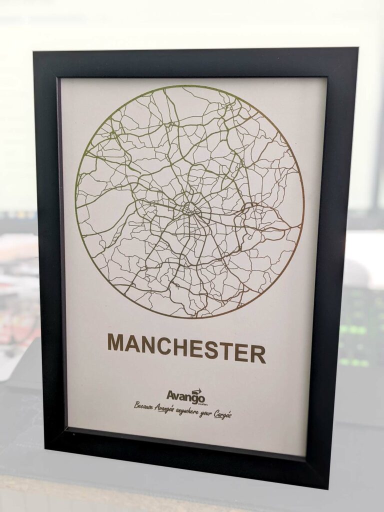CityPrints foil finished print of the road map in Greater Manchester