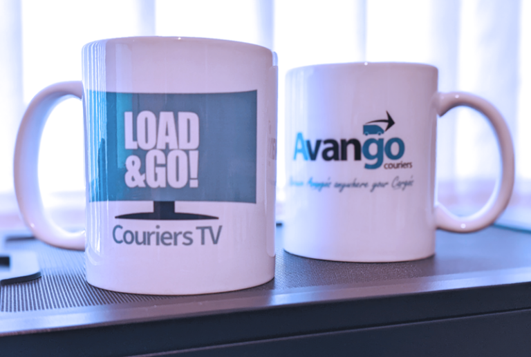 personalised mugs with Couriers TV and Avango details