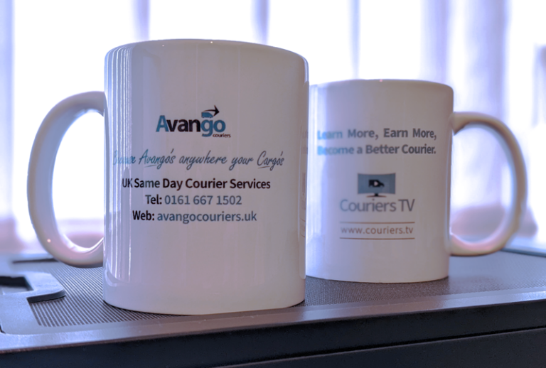 personalised mugs with Couriers TV and Avango details