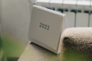 2023 calendar on a chair