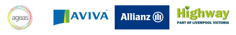 Logos of major insurance companies Ageas, Aviva, Allianz and Highway