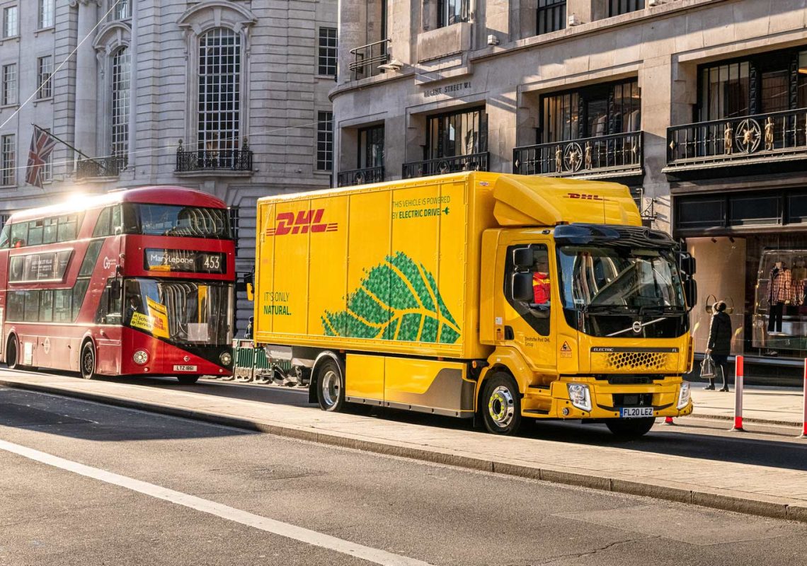 DHL Electric HGV Delivering in London