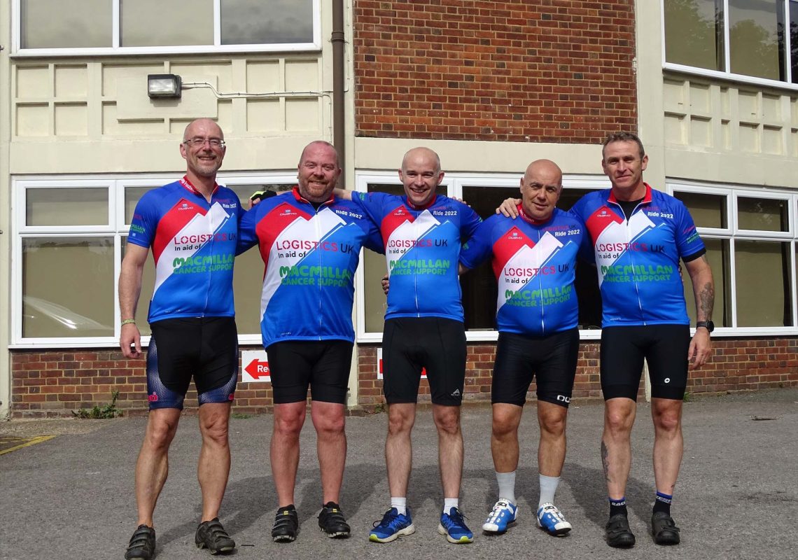 Logistics UK staff Craig Foulkes, Ian Wright, Martin Candish, Ian Dunn, Mark Jones - Hermes House Tunbridge Wells cycle ride for Macmillan cancer support.